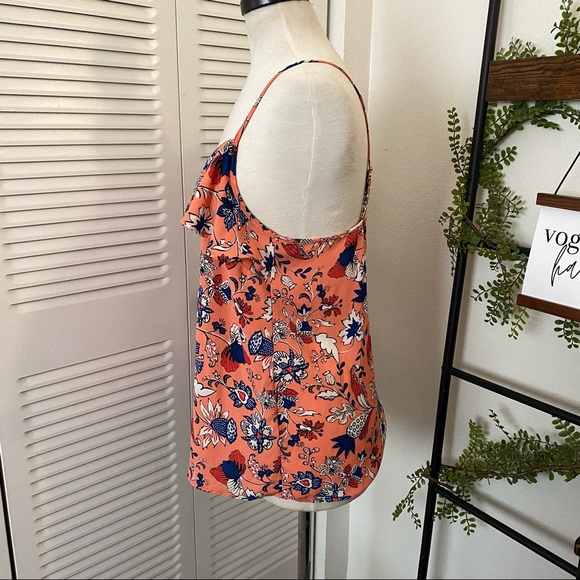 Joe Fresh|L|Salmon Leaf Paisley Print Ruffle Neckline Thin Strap Top - Picture 2 of 5